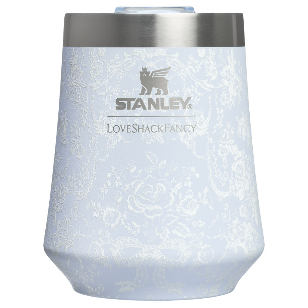 Flavor-Preserving Stanley 1913 x LoveShackFancy Holiday Reserve Wine Tumbler D204X - Shatterproof Flavor-Preserving Cocktail Tumbler with Lid - Toscana Toile Alpine Blue