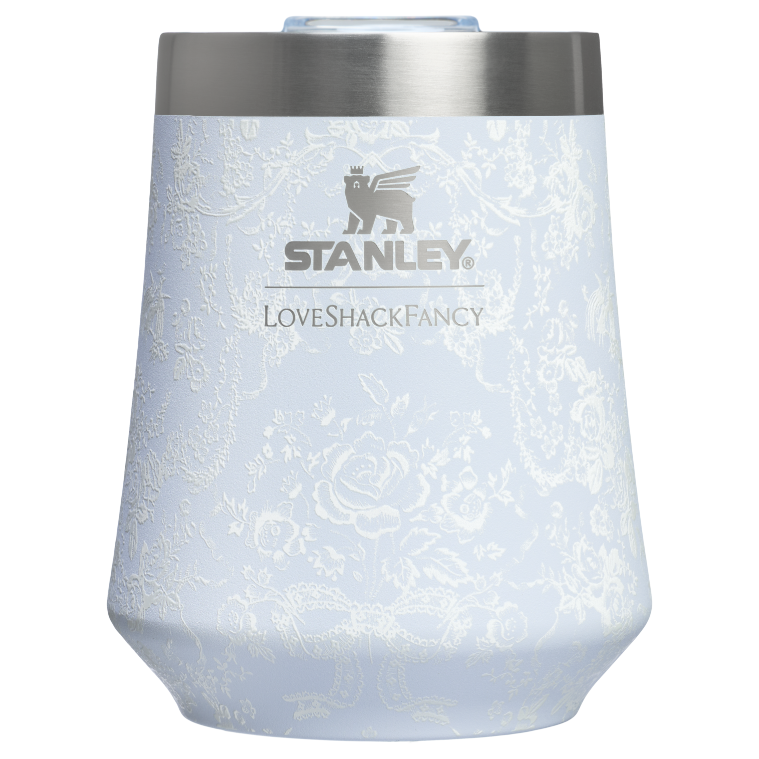 Flavor-Preserving Stanley 1913 x LoveShackFancy Holiday Reserve Wine Tumbler D204X - Shatterproof Flavor-Preserving Cocktail Tumbler with Lid - Toscana Toile Alpine Blue