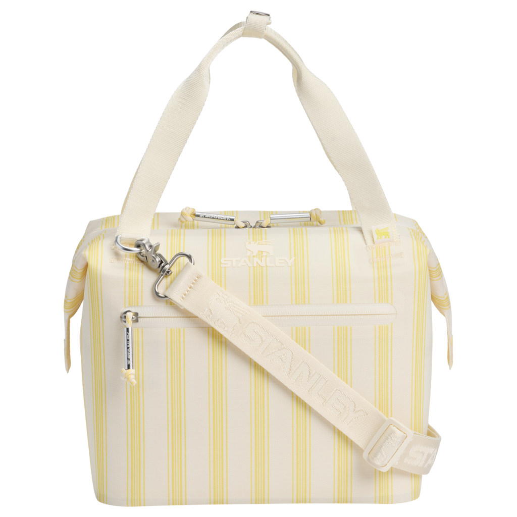 Premium All-Weather The All Day Julienne Mini Cooler D349V - Compact All-Weather Soft-Sided Cooler Backpack - Cream Picnic Stripe
