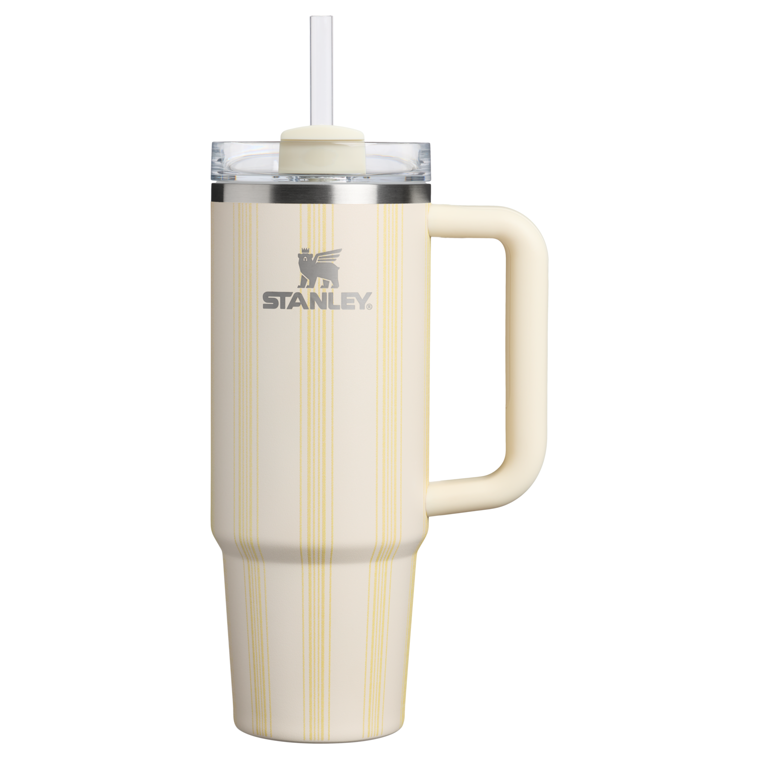 Splash-Resistant FlowState The Quencher H2.0 Flowstate Tumbler D343V - Double-Wall Vacuum Insulated Travel Tumbler with Straw - Cream Picnic Stripe