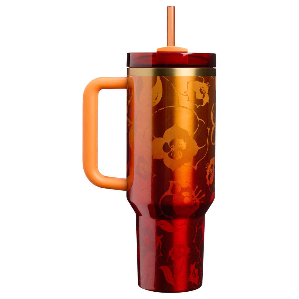 Double-Wall Vacuum The Stanley 1913 x Karol G Quencher H2.0 Flowstate Tumbler D275T - Double-Wall Vacuum Insulated Travel Tumbler with Straw Detail