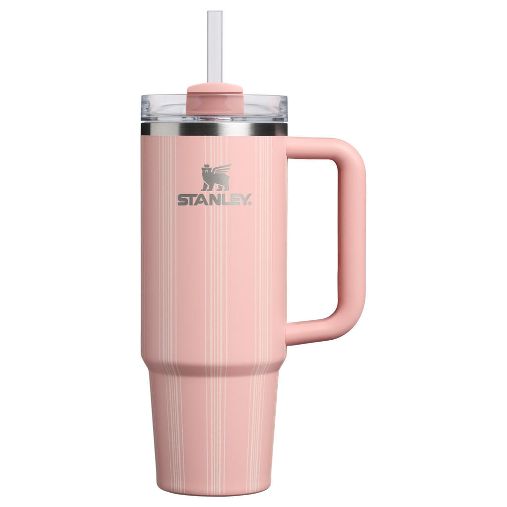 Splash-Resistant FlowState The Quencher H2.0 Flowstate Tumbler D343V - Double-Wall Vacuum Insulated Travel Tumbler with Straw - Peach Rose Picnic Stripe