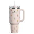Large Capacity The Quencher H2.0 Flowstate Tumbler D362R - Premium Stainless Steel Straw Cup for All-Day Hydration - Rose Quartz Bouquets