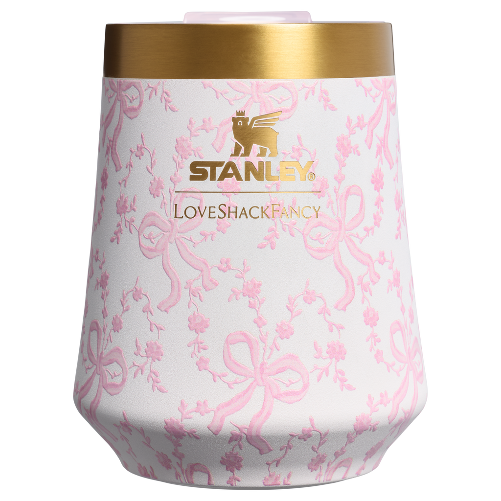 Flavor-Preserving Stanley 1913 x LoveShackFancy Holiday Reserve Wine Tumbler D204X - Shatterproof Flavor-Preserving Cocktail Tumbler with Lid - Coquette Bow Chantilly