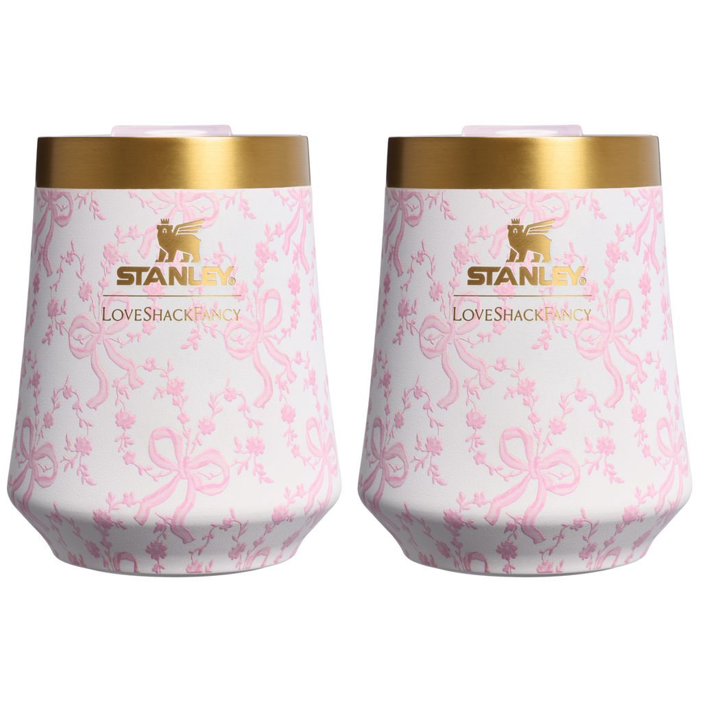 Shatterproof Luxury Stanley 1913 x LoveShackFancy Holiday The Reserve Wine Tumbler Set | 2-pack D205C - Elegant Stemless Vacuum Insulated Wine Tumbler - Coquette Bow Chantilly