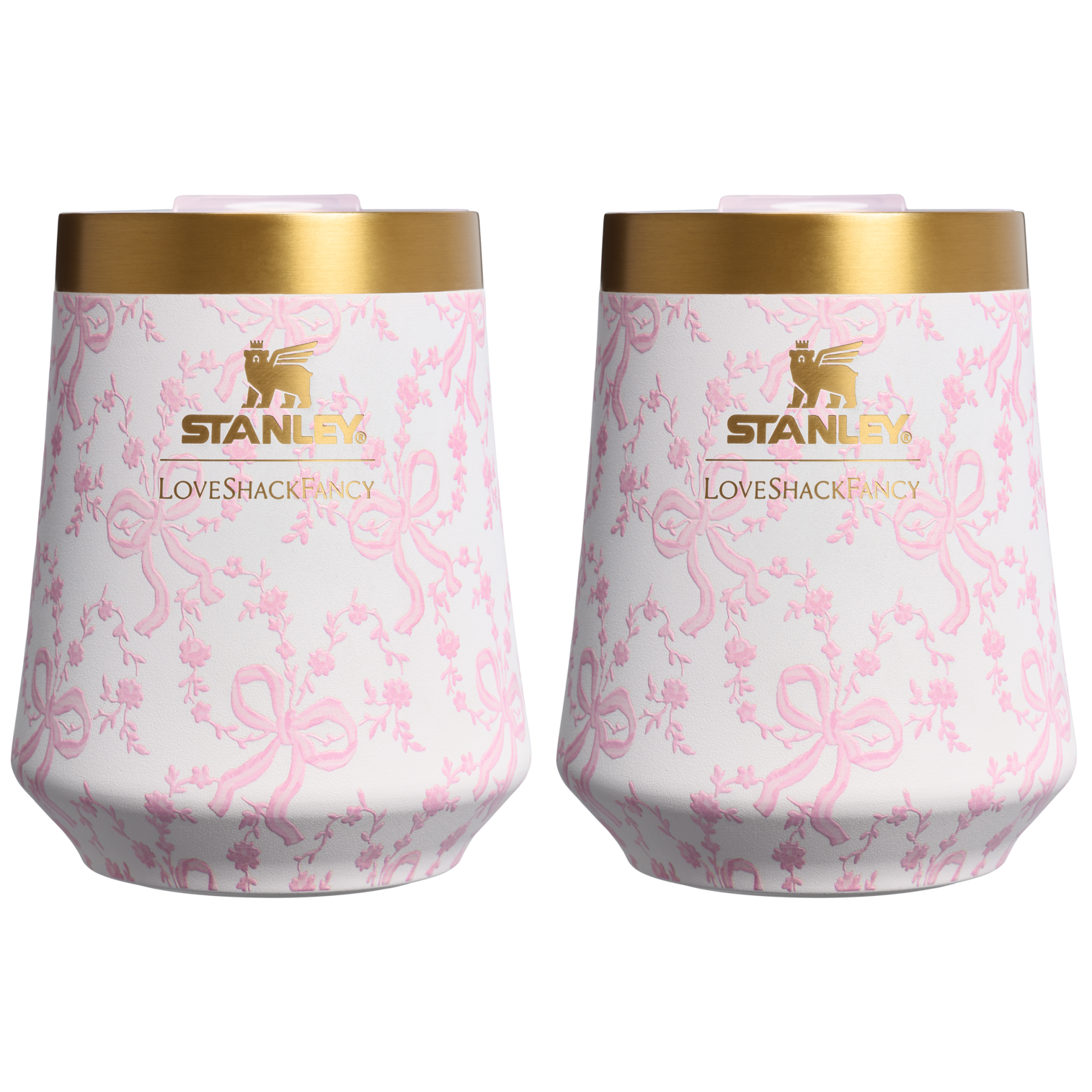 Shatterproof Luxury Stanley 1913 x LoveShackFancy Holiday The Reserve Wine Tumbler Set | 2-pack D205C - Elegant Stemless Vacuum Insulated Wine Tumbler - Coquette Bow Chantilly