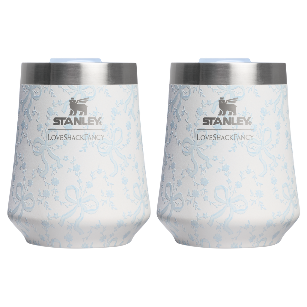 Shatterproof Luxury Stanley 1913 x LoveShackFancy Holiday The Reserve Wine Tumbler Set | 2-pack D205C - Elegant Stemless Vacuum Insulated Wine Tumbler - Coquette Bow Winter Ice