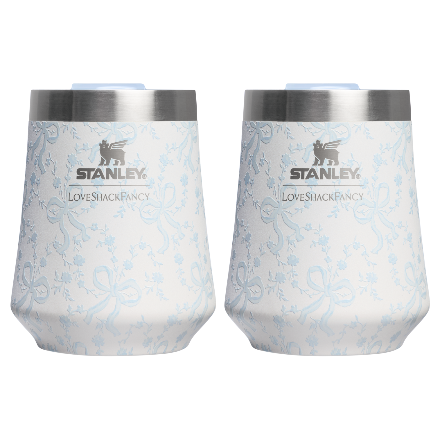 Shatterproof Luxury Stanley 1913 x LoveShackFancy Holiday The Reserve Wine Tumbler Set | 2-pack D205C - Elegant Stemless Vacuum Insulated Wine Tumbler - Coquette Bow Winter Ice